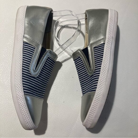 GEOX Sz 10 Plimsolls Glyo Silver Canvass Slip On Loafers Flats - Picture 5 of 11